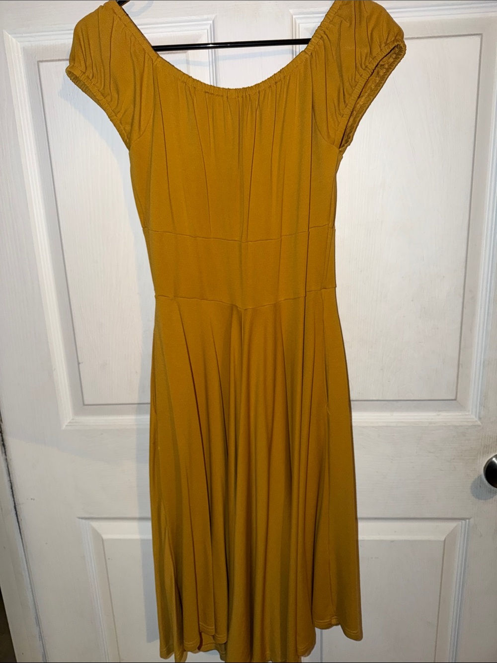 Voodoo Vixen Mustard Off-Shoulder Midi Dress - Picture 2 of 4